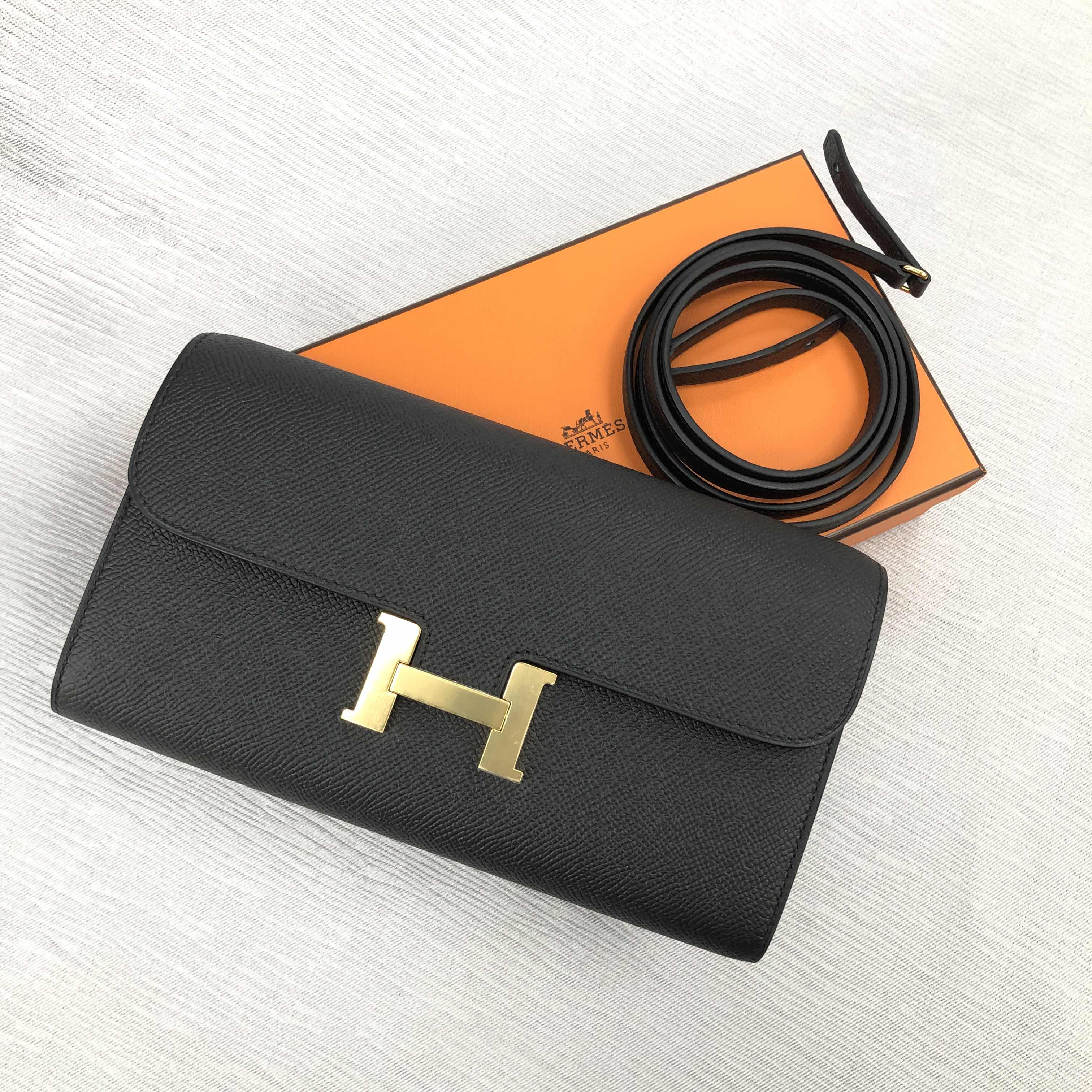 Ví Cầm Tay Nữ Hermès Constance Long Togo Black Ghw Eps Epsom GP Long Lock Wallet Màu Đen