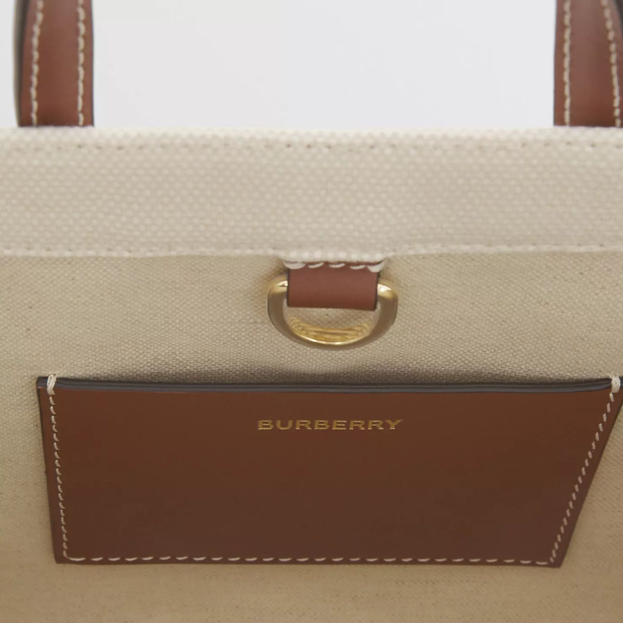 Túi Tote Burberry Mini Two-tone Canvas and Leather Freya Tote Màu Nâu