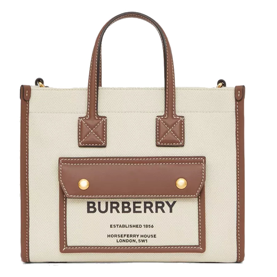 Túi Tote Burberry Mini Two-tone Canvas and Leather Freya Tote Màu Nâu