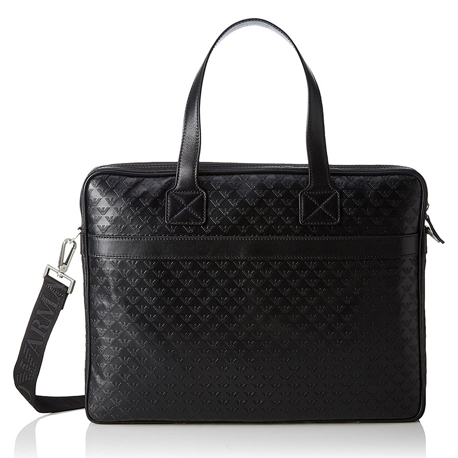 Cặp Xách Tay Nam Emporio Armani Black Logo Embossed Laptop Bag YEM823-YC043-8000 Màu Đen