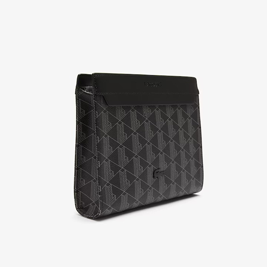 Túi Cầm Tay Lacoste Men's The Blend Zippered Monogram Canvas Clutch NH3718LX Màu Đen