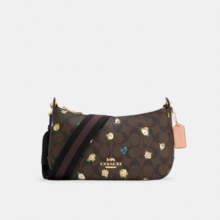 Túi Đeo Chéo Coach C6823 Jes Baguette In Signature Canvas With Vintage Mini Rose Print In Brown Black Multi Màu Nâu