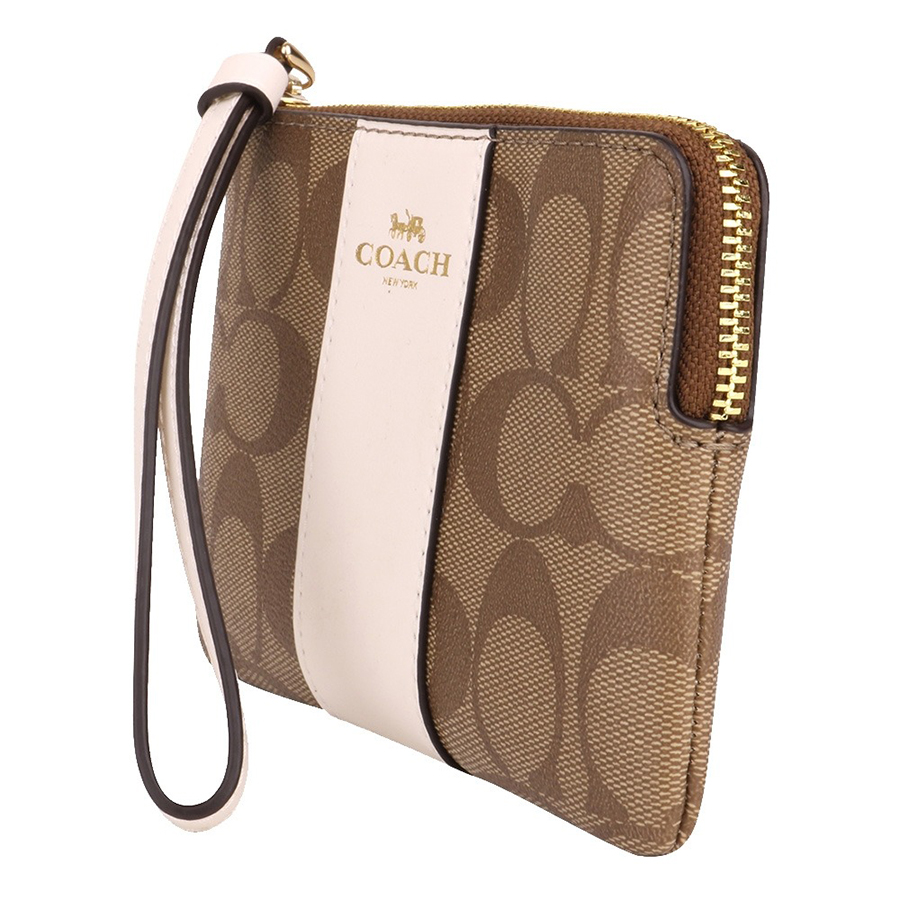 Ví Coach Corner Zip Wristlet In Signature Canvas F58035 Màu Nâu Be