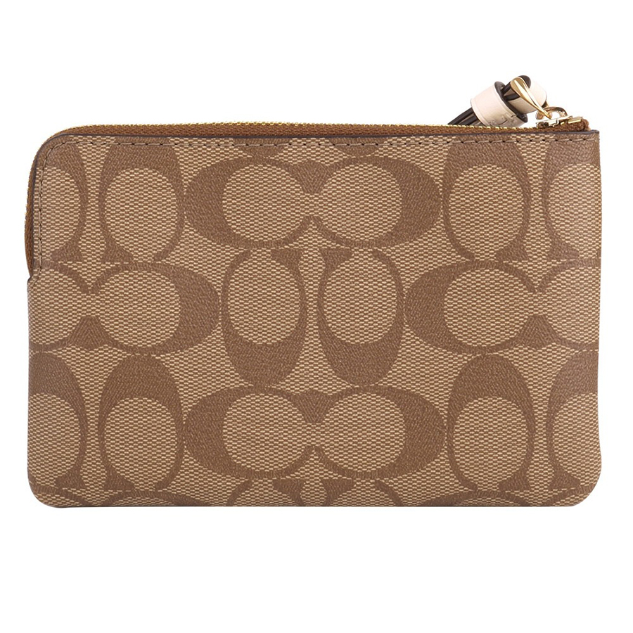 Ví Coach Corner Zip Wristlet In Signature Canvas F58035 Màu Nâu Be