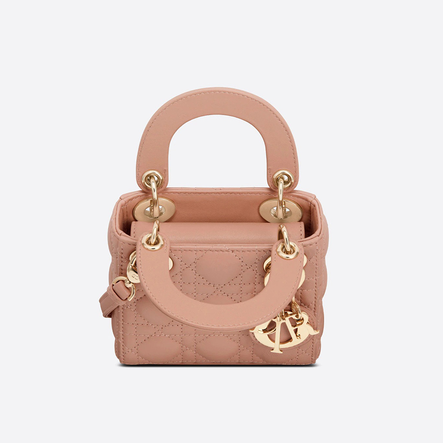 Túi Xách Tay Dior Micro Lady Dior Bagrose Des Vents Cannage Lambskin Màu Hồng Pastel