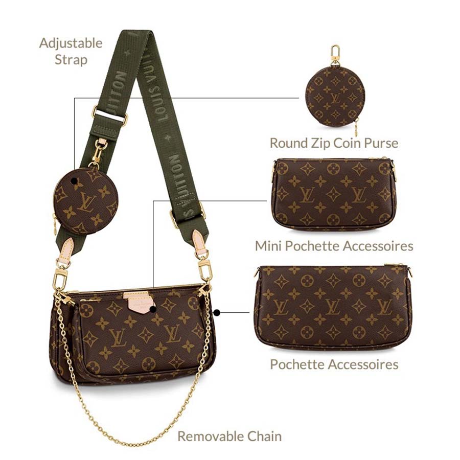 Túi Đeo Chéo Nữ Louis Vuitton LV Multi Pochette Accessoires M44813 Màu Xanh Rêu