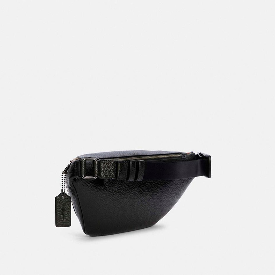 Túi Đeo Hông Coach Nam Belt Warren In Signature With Stripes Gunmetal Khaki Black Jacquard Cross Body Bag Màu Nâu
