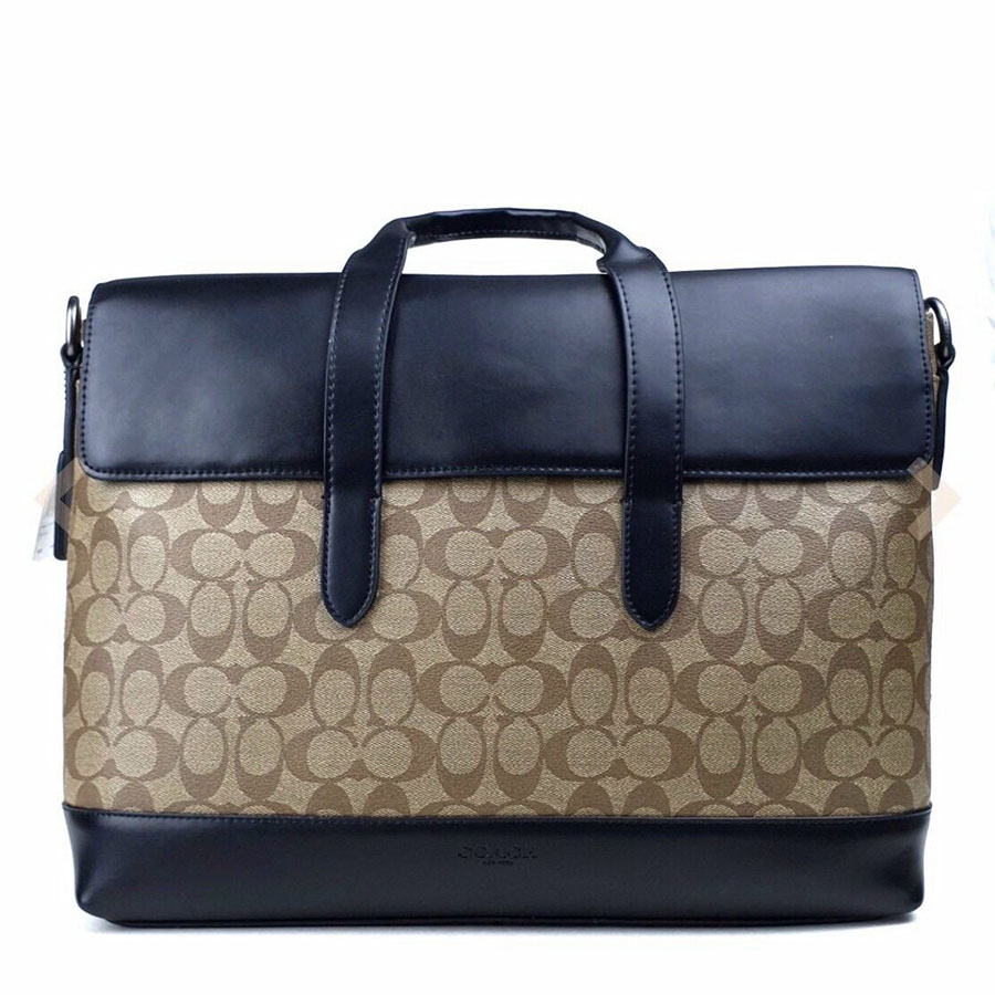 Cặp Xách Tay Coach Nam Portfolio Hamilton Beckett Structured Penn Brief In Signatur Black Leather Clutch Màu Nâu Đen
