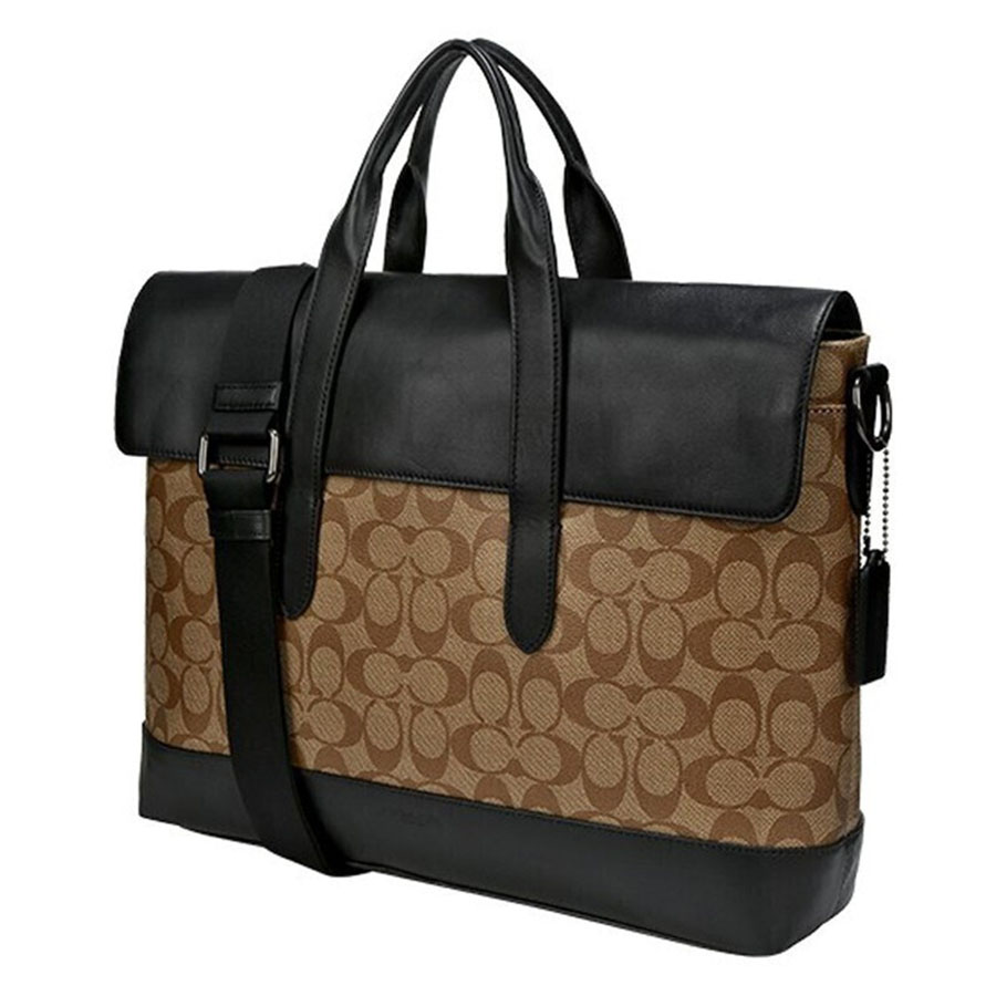Cặp Xách Tay Coach Nam Portfolio Hamilton Beckett Structured Penn Brief In Signatur Black Leather Clutch Màu Nâu Đen