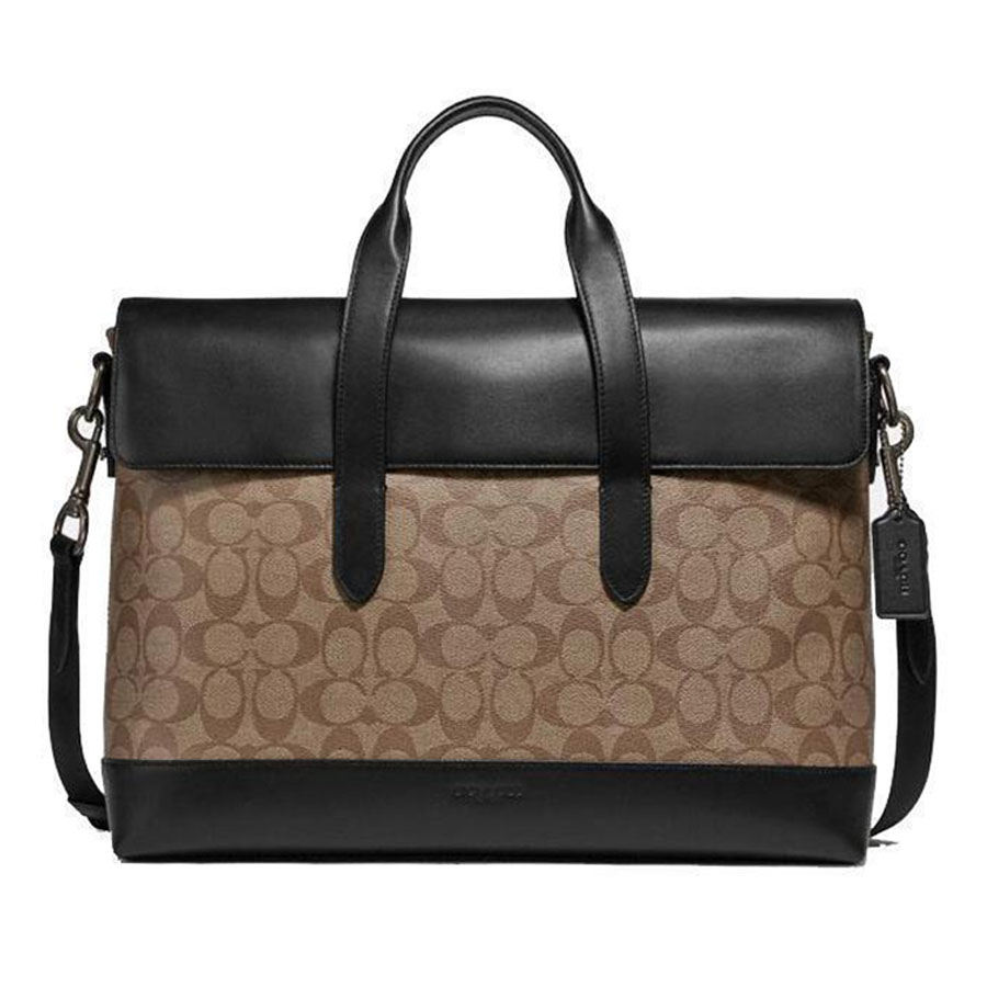 Cặp Xách Tay Coach Nam Portfolio Hamilton Beckett Structured Penn Brief In Signatur Black Leather Clutch Màu Nâu Đen