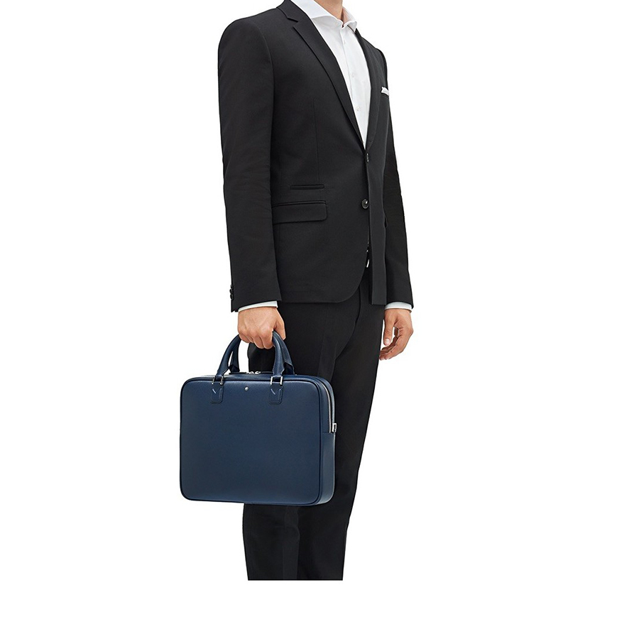 Cặp Xách Tay Montblanc Sartorial Slim Leather Document Indigo Màu Xanh Navy