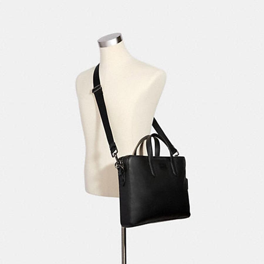 Cặp Xách Tay Coach Nam Portfolio Hamilton Beckett Structured Penn Brief In Signatur Leather Clutch Màu Đen