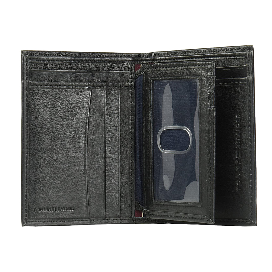 Ví Tommy Hilfiger Men's Genuine Leather Trifold Wallet With ID Window, Credit Card Pockets Màu Đen