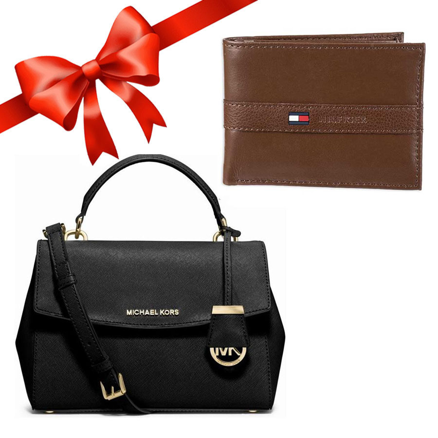 Combo Túi Michael Kors MK Ava Mini Đen + Ví Nam Tommy Hilfiger Tan H031064