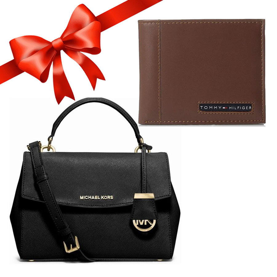 Combo Túi Michael Kors MK Ava Mini Đen + Ví Nam Tommy Hilfiger Tan H007019