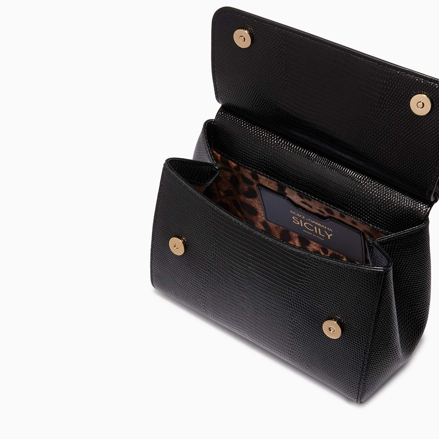Túi Xách Nữ Dolce & Gabbana D&G Small Sicily Bag in Iguana Printed Leather Màu Đen