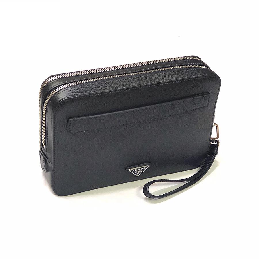 Túi Cầm Tay Prada Saffiano Men's Clutch Bag Black Màu Đen