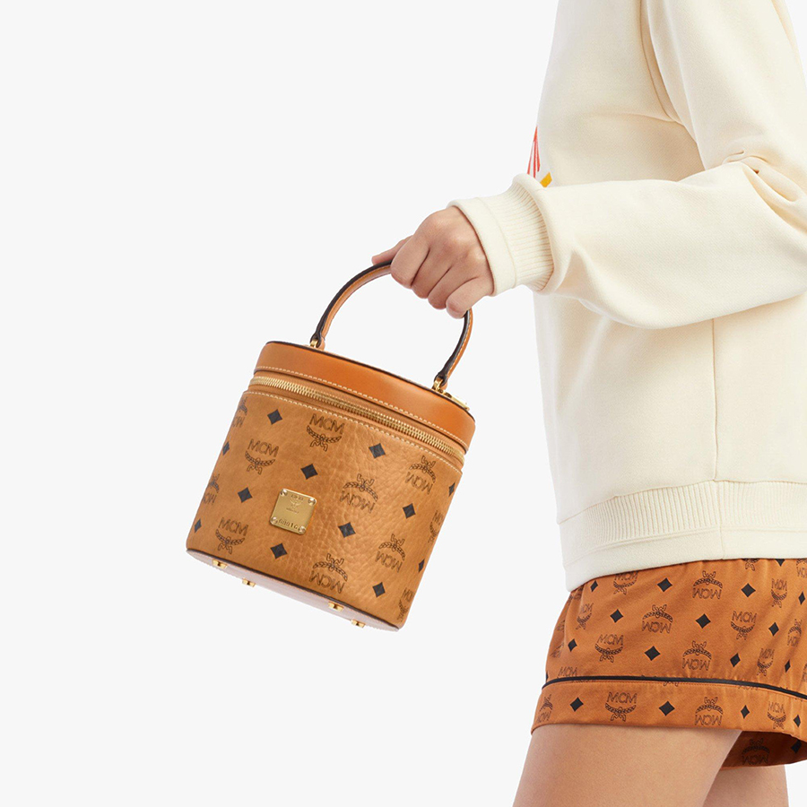 Túi Xách Tay MCM Cylinder Crossbody In Visetos Màu Nâu