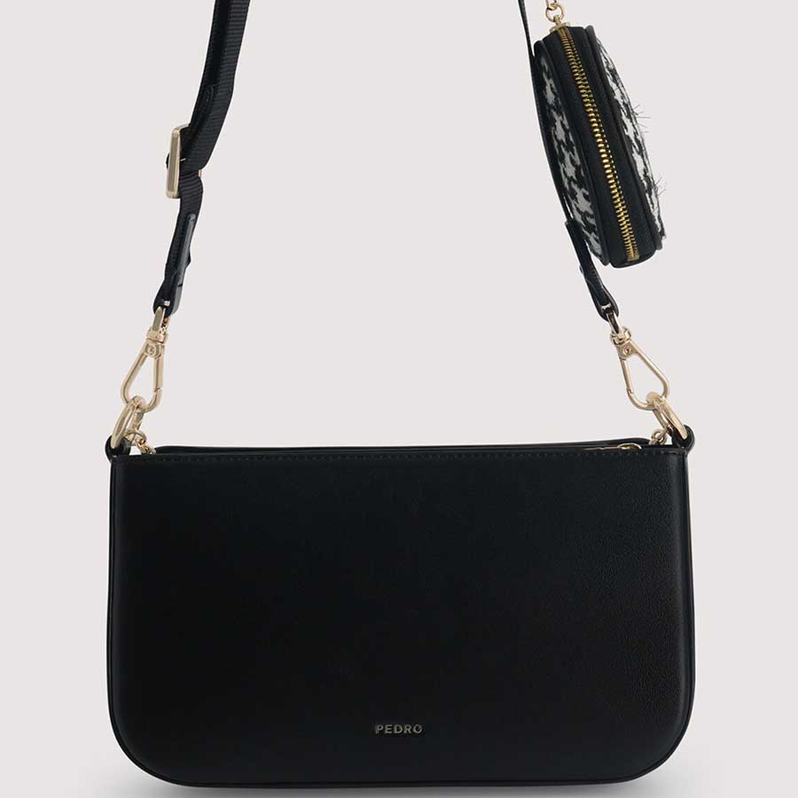 Túi Xách Pedro Houndstooth Double Flap Shoulder Bag PW2-75210093-2 Màu Đen