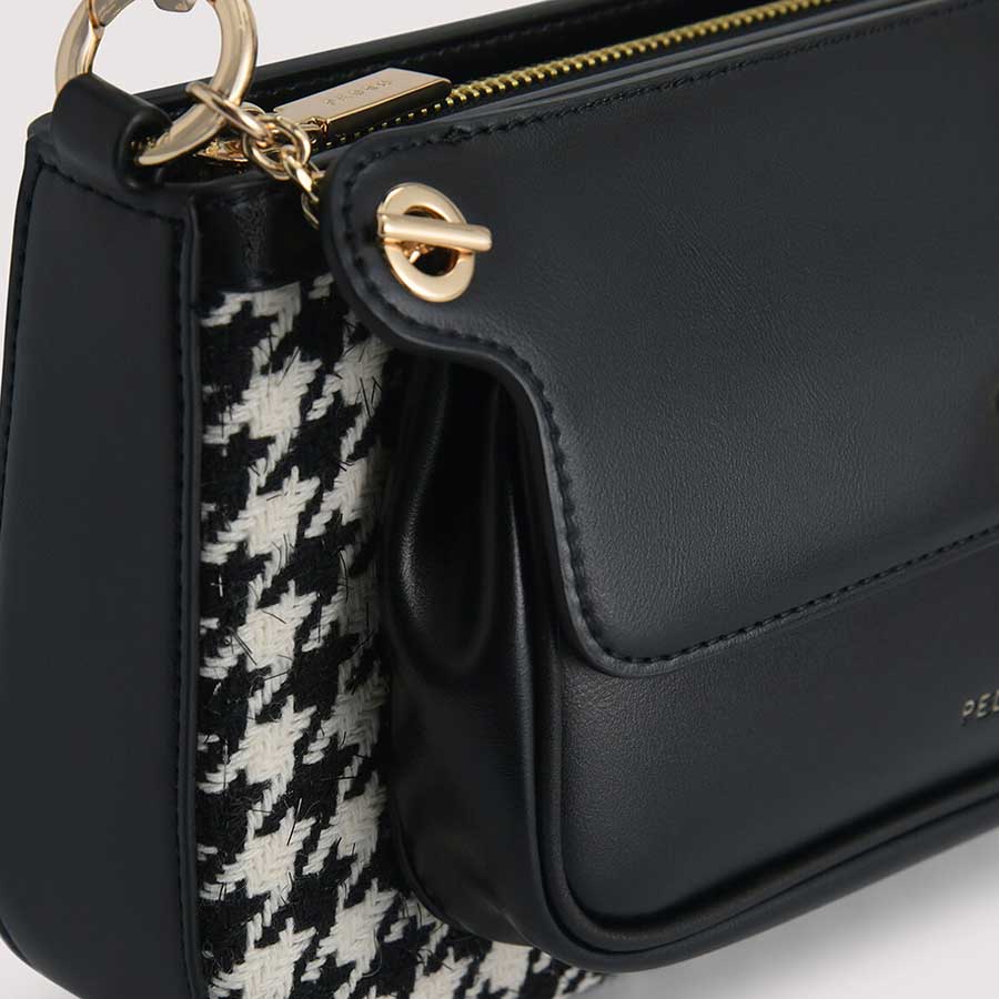 Túi Xách Pedro Houndstooth Double Flap Shoulder Bag PW2-75210093-2 Màu Đen