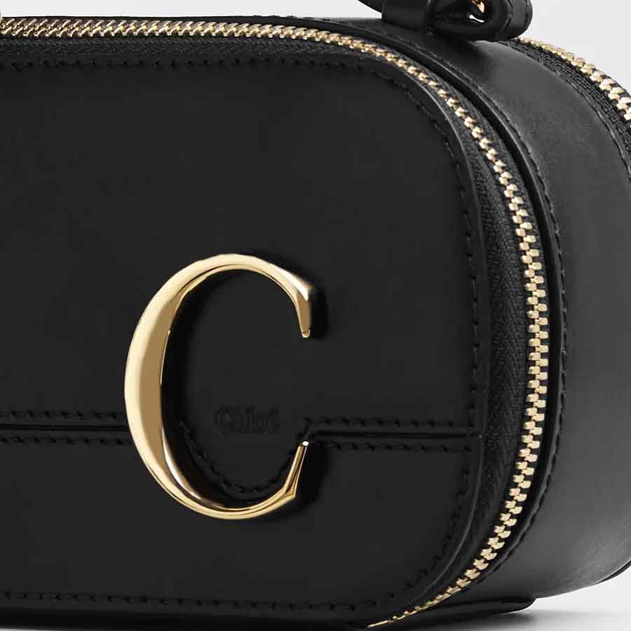 Túi Đeo Chéo Chloé C Mini Vanity Bag In Shiny Calfskin Màu Đen
