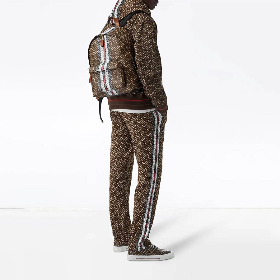 Balo Burberry Monogram Stripe Print E-Canvas Bridle Brown Backpack Màu Nâu