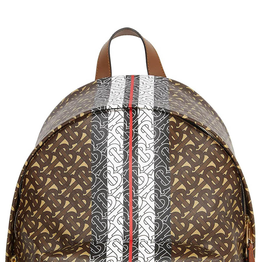 Balo Burberry Monogram Stripe Print E-Canvas Bridle Brown Backpack Màu Nâu