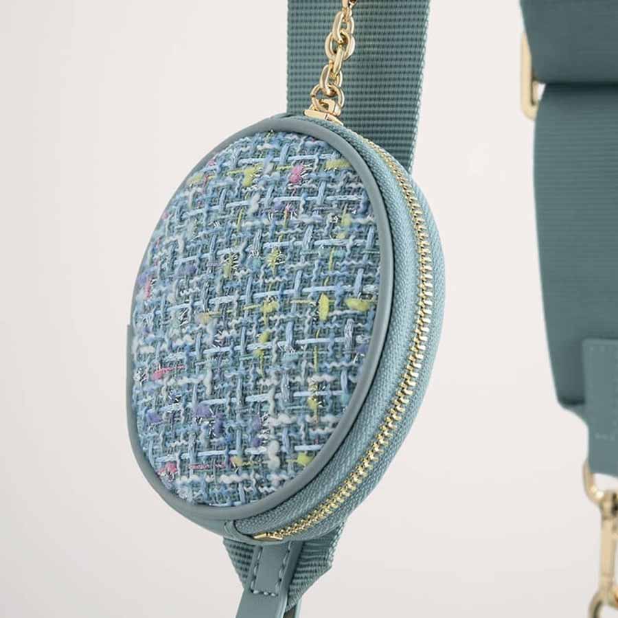 Túi Đeo Vai Pedro Tweed Double Flap Shoulder Bag Màu Xanh