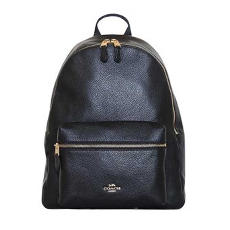 Balo Coach Saddle New Women's (F29004) Charlie Pebble Black Leather Backpack