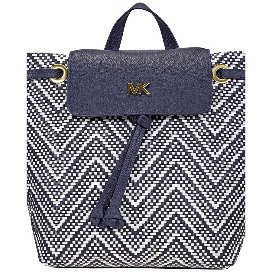 Balo Michael Kors MK Junie Medium Woven Leather Backpack - ADMIRAL/OPWT  Màu Xanh Blue