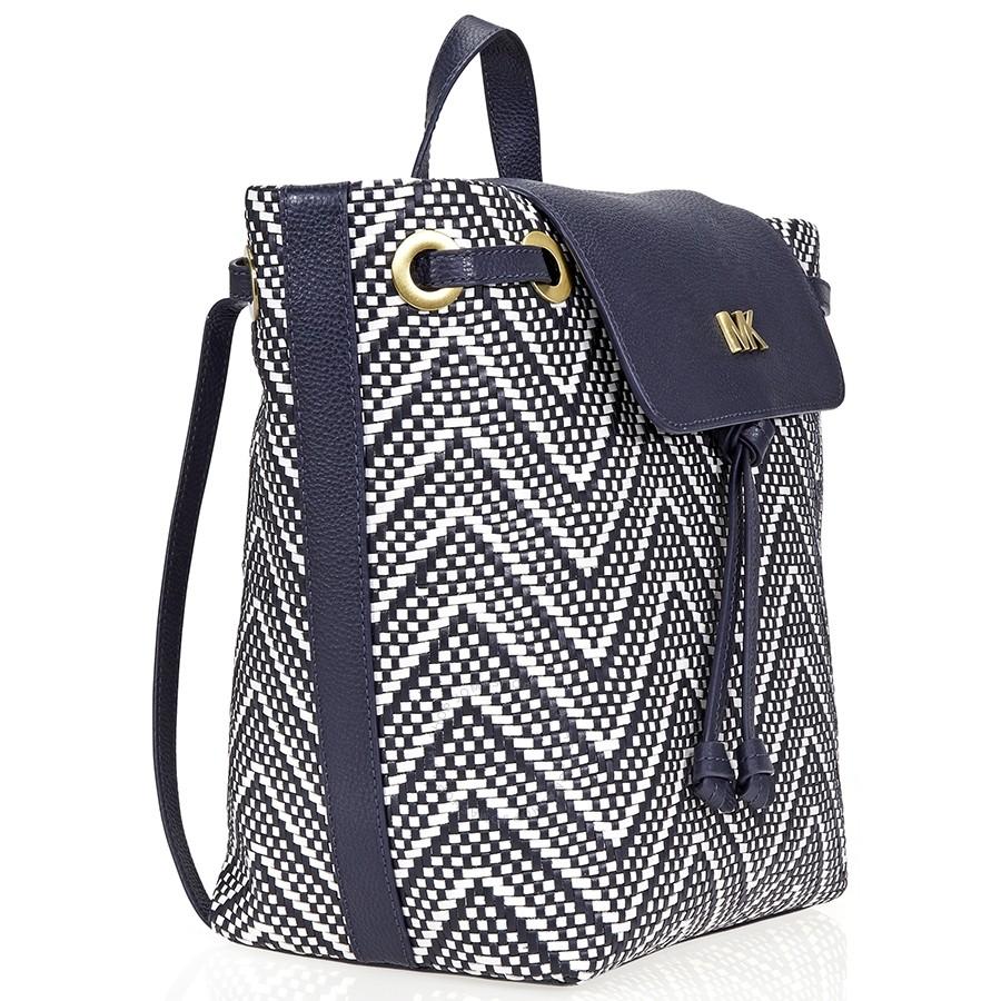 Balo Michael Kors MK Junie Medium Woven Leather Backpack - ADMIRAL/OPWT  Màu Xanh Blue