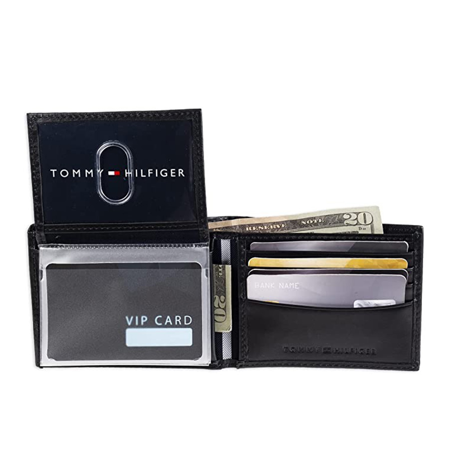 Ví Nam Tommy Hilfiger Men's Thin Sleek Casual Bifold Wallet Black Dore