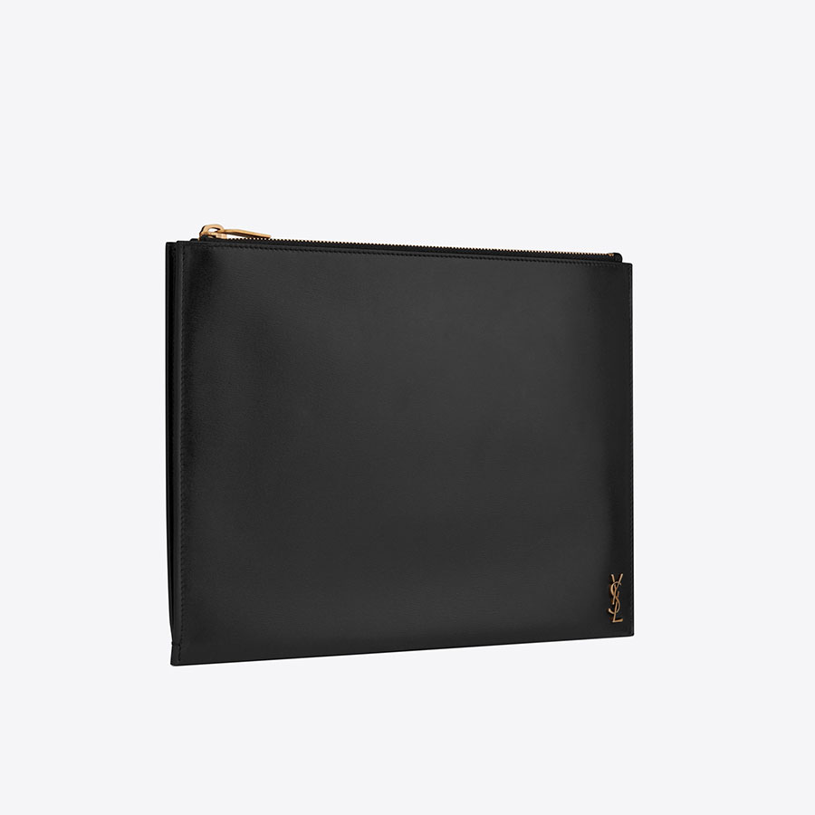 Túi Nam Yves Saint Laurent YSL Tiny Monogram Zippered Tablet Holder In Shiny Leather Màu Đen