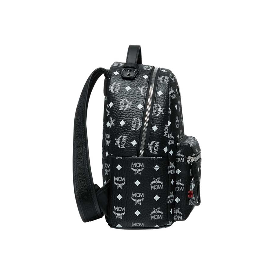 Balo MCM Stark Backpack in White Logo Visetos Màu Đen