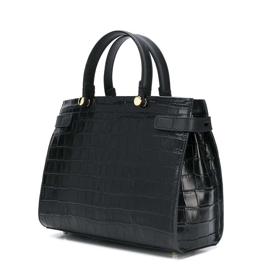 Túi Cầm Tay Furla Lady M Crocodile-Embossed Tote Bag Màu Đen