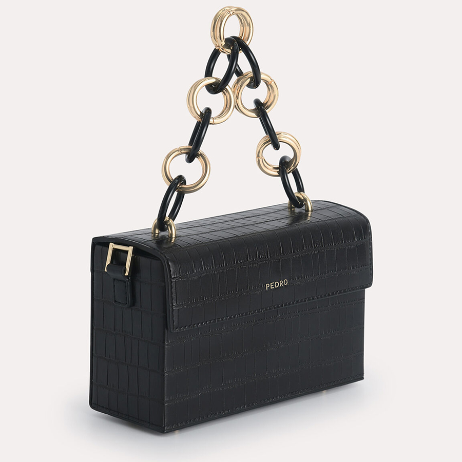 Túi Đeo Vai Pedro Croc-Effect Boxy Shoulder Bag PW2-75210105 Màu Đen