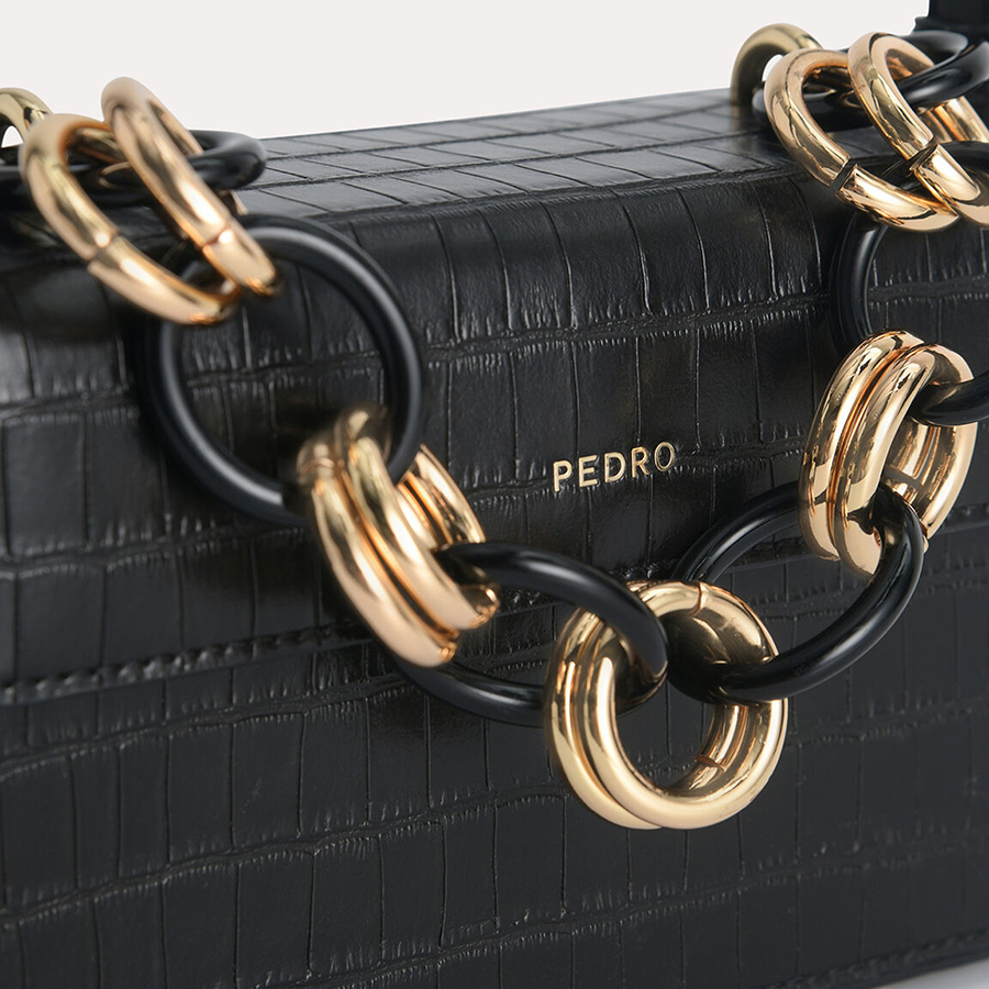 Túi Đeo Vai Pedro Croc-Effect Boxy Shoulder Bag PW2-75210105 Màu Đen