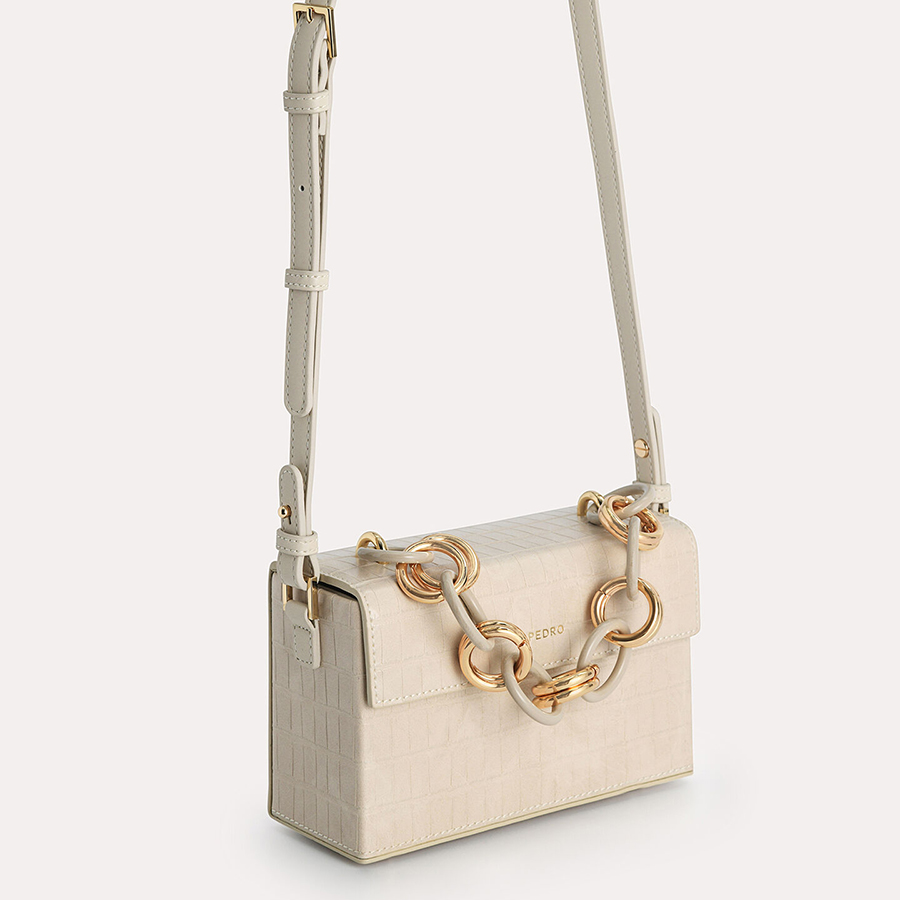 Túi Đeo Vai Pedro Croc-Effect Boxy Shoulder Bag PW2-75210105 Màu Trắng Kem
