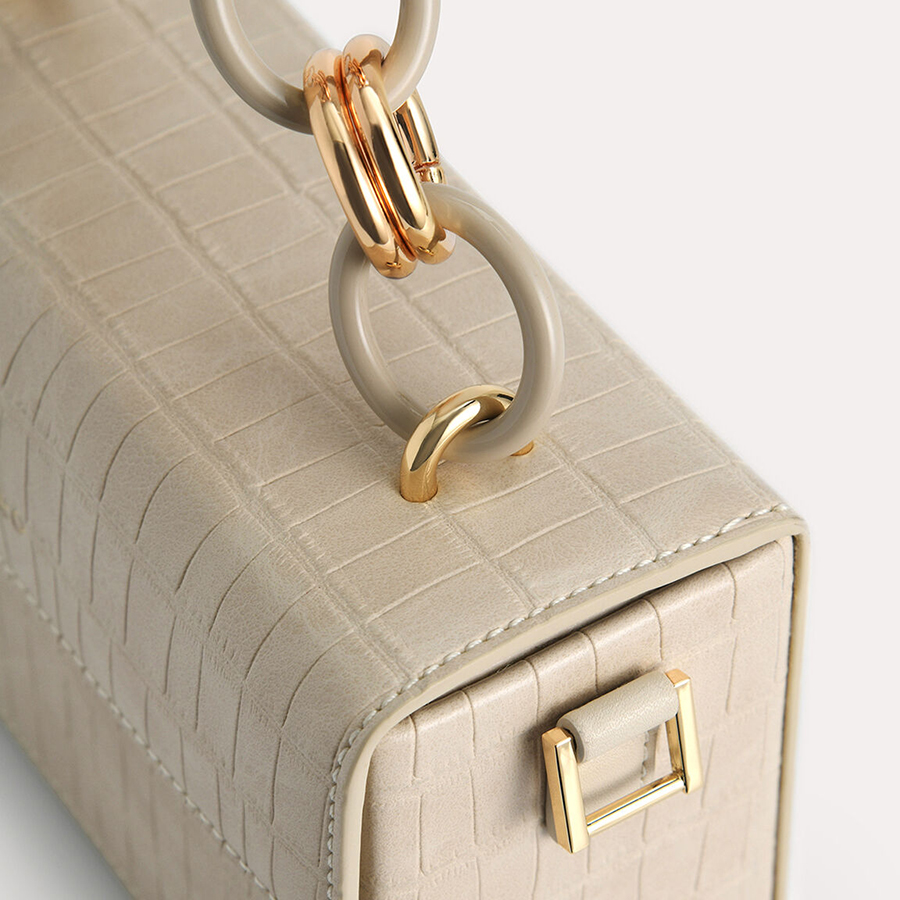 Túi Đeo Vai Pedro Croc-Effect Boxy Shoulder Bag PW2-75210105 Màu Trắng Kem