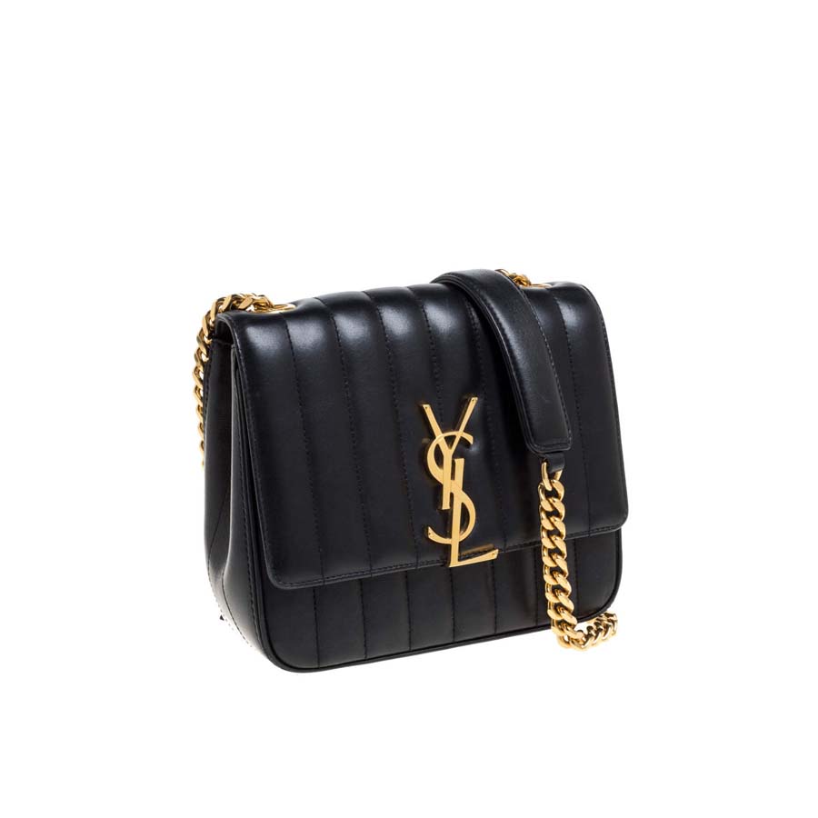 Túi Đeo Chéo Nữ Yves Saint Laurent YSL Black Quilted Leather Small Vicky Crossbody Flap Bag Màu Đen