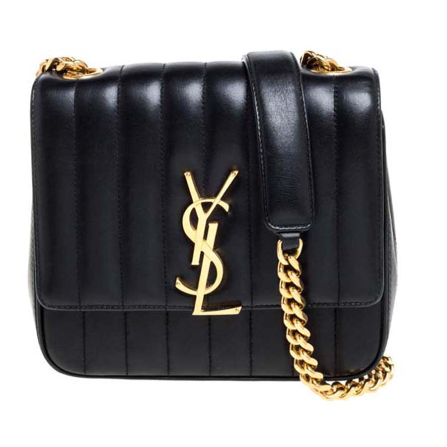 Túi Đeo Chéo Nữ Yves Saint Laurent YSL Black Quilted Leather Small Vicky Crossbody Flap Bag Màu Đen