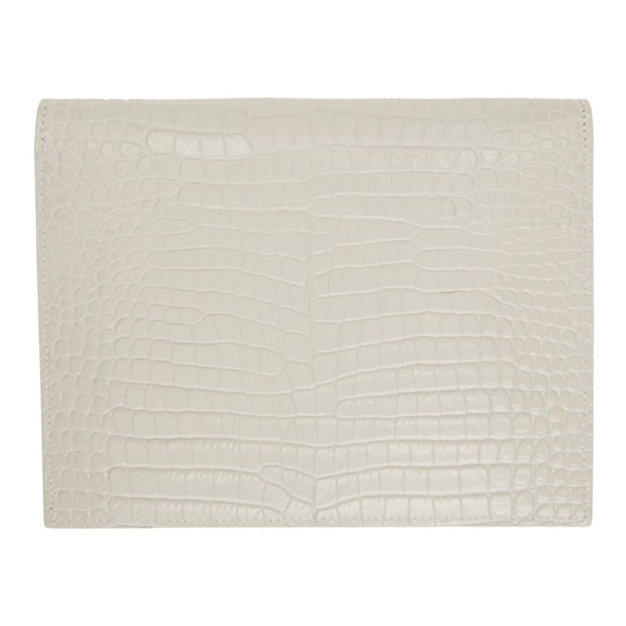 Túi Cầm Tay Nữ Yves Saint Laurent YSL Off-White Croc Small Uptown Envelope Pouch Màu Trắng