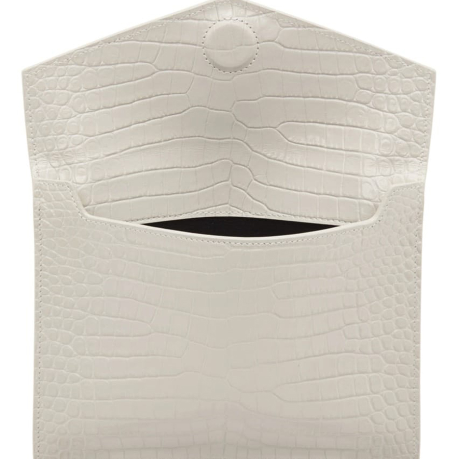 Túi Cầm Tay Nữ Yves Saint Laurent YSL Off-White Croc Small Uptown Envelope Pouch Màu Trắng