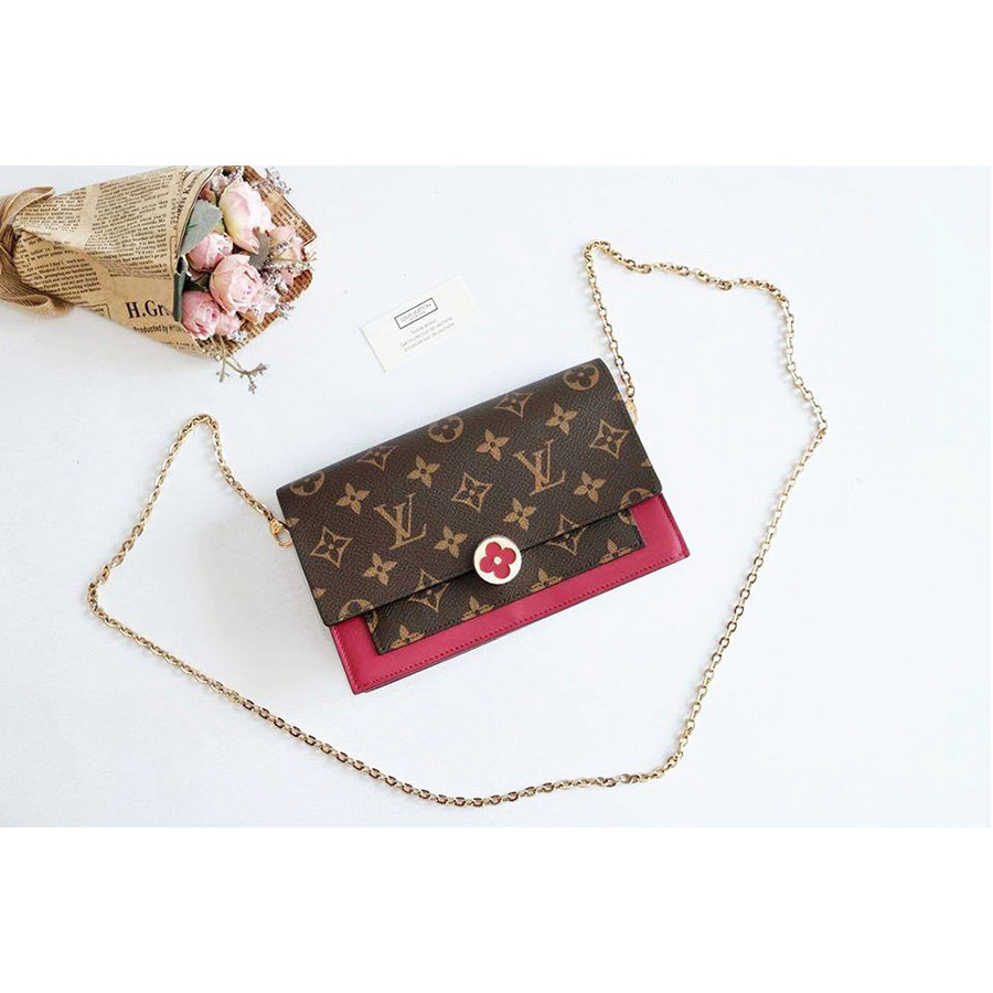 Túi Đeo Chéo Nữ Louis Vuitton LV Flore Chain Wallet M69578 Màu Nâu/Đỏ Hồng