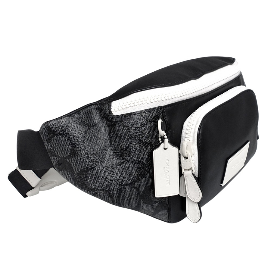 Túi Đeo Chéo Nam Coach C6651 Track Belt Bag In Signature Canvas In Charcoal Chalk Màu Đen Trắng