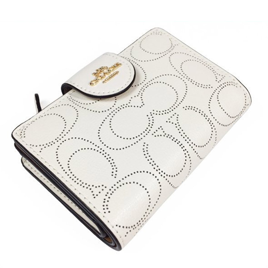 Ví Nữ Coach Medium Corner Zip Wallet In Signature Leather C4768 Màu Trắng