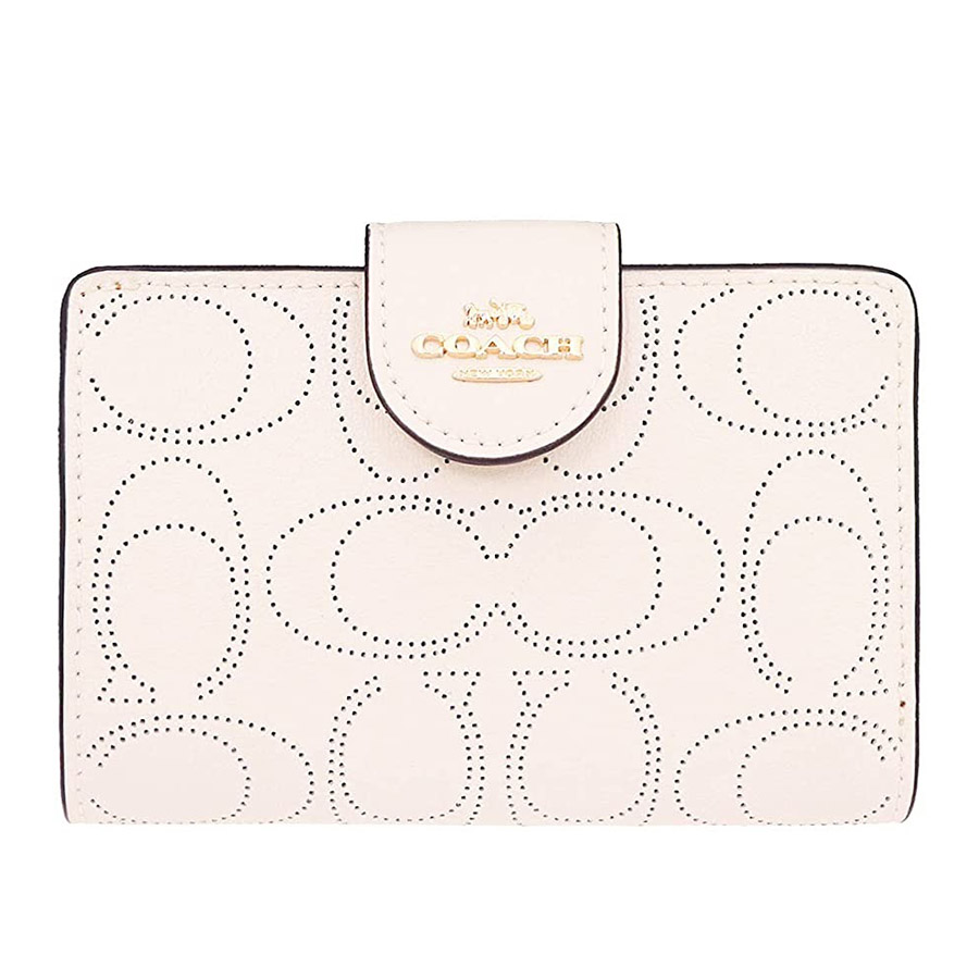 Ví Nữ Coach Medium Corner Zip Wallet In Signature Leather C4768 Màu Trắng