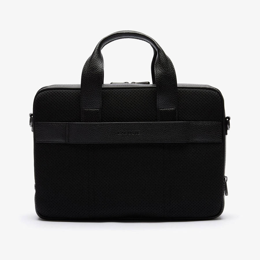 Cặp Xách Tay Lacoste Đựng Laptop Soft Mate Matte Full-Grain Leather Bag Màu Đen