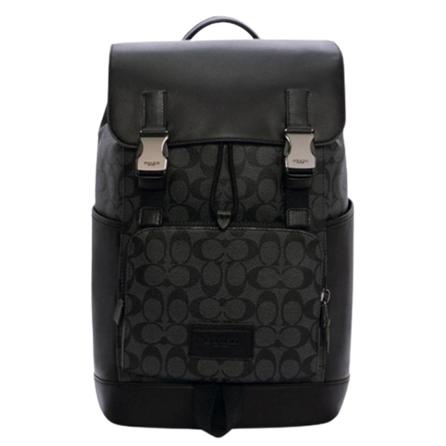 Balo Nam Coach Track Backpack In Signature Canvas Màu Đen Xám