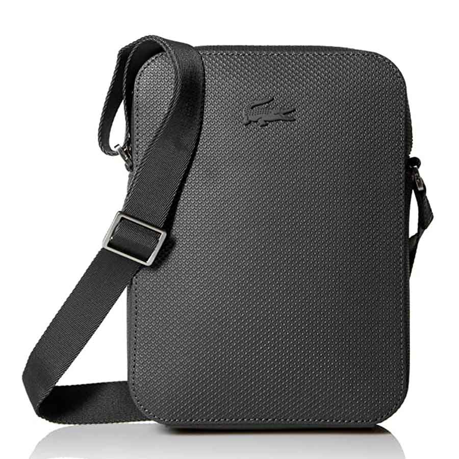 Túi Đeo Chéo Lacoste Men's Chantaco Soft Leather Vertical Zip Bag Màu Xám